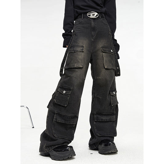 Vintage Multi Pocket Wide Leg Jeans for Men
