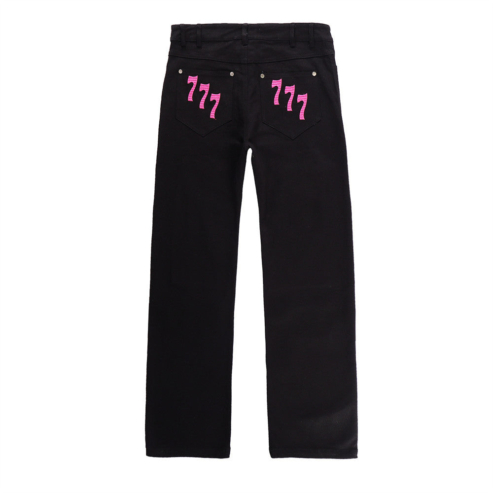 Embroidered Jeans with High Street Design for Men