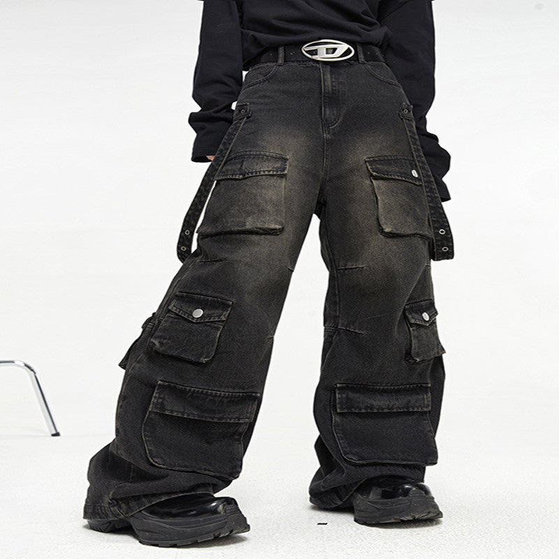 Vintage Multi Pocket Wide Leg Jeans for Men